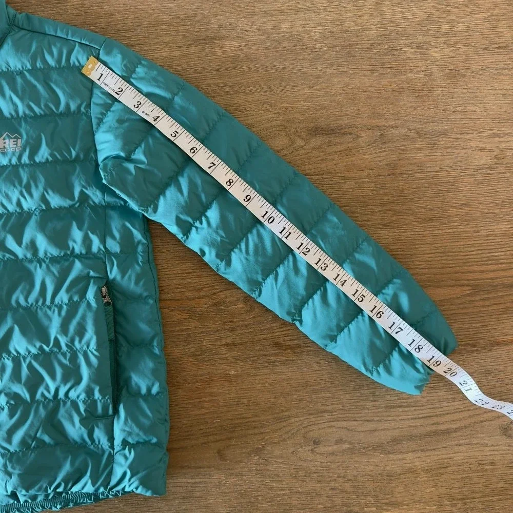 REI Co-op 650 Down Puffer Jacket Kids Small Teal Full Zip Packable Lightweight